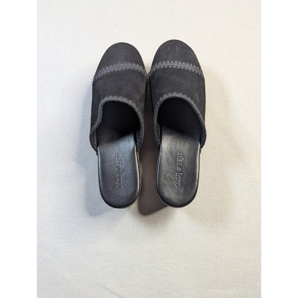 Cinq à Sept Saige‎ Crochet Clog Mules Black Suede Slip-On Designer Flats EU 38.5